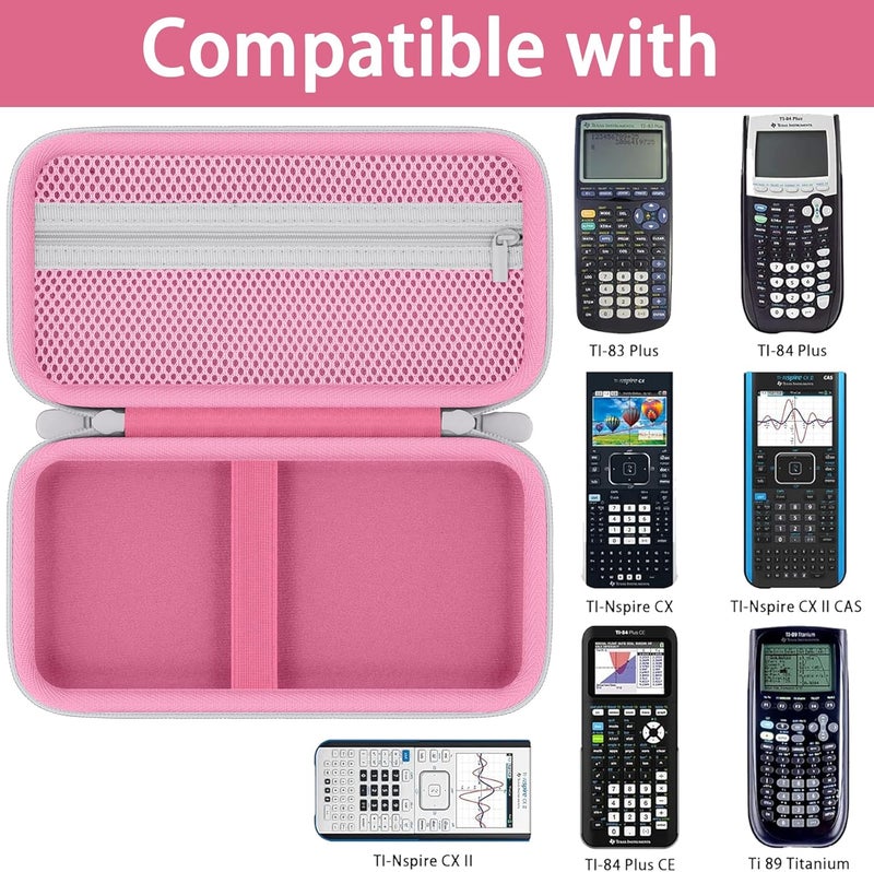 Baval Calculator Case Compatible with Texas Instruments TI-84 Plus CE/TI-84 Plus/TI-Nspire CX II CAS/TI-Nspire CX II/TI-83 Plus/TI-89 Titanium Color Graphing Calculator(Pink Case,White Zipper) - Image 3
